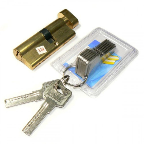 Цилиндровый механизм"Евродверь-Эконом" КЛ/ВЕРТ 95мм (37,5Тх57,5) 2+6 кл. (Латунь)																