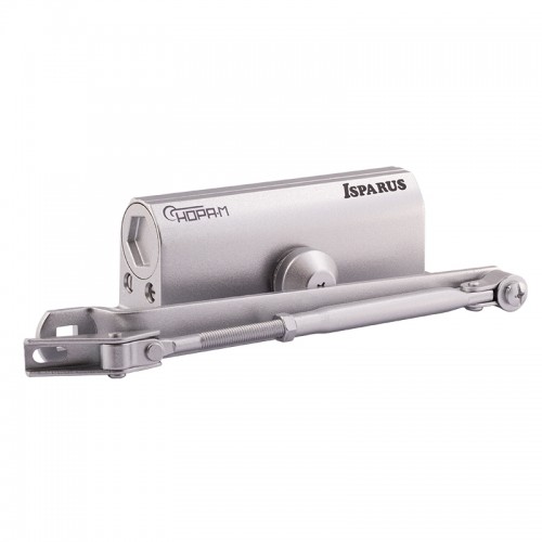 Доводчик ISPARUS 430 F фиксация (от 50 до 110кг) (серебро) морозостойкий