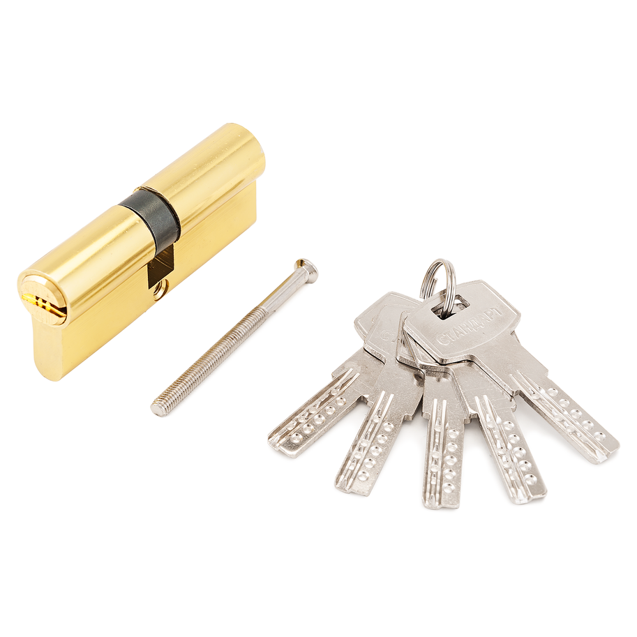 Цилиндровый механизм Стандарт F-01 75(30х10х35) GP 5кл золото перф. ключ/ключ 				