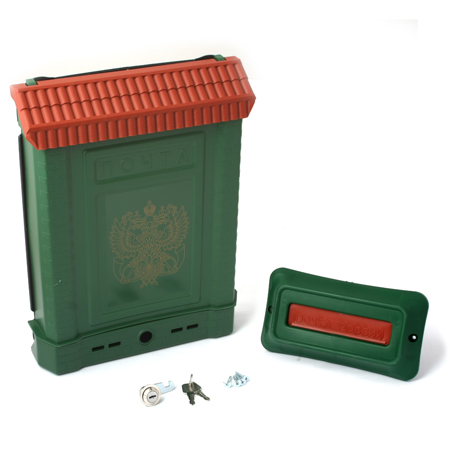 Ящик почтовый ПРЕМИУМ с пл. защелкой и накладкой (зеленый, герб)